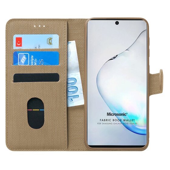 Microsonic Samsung Galaxy Note 10 Plus Kılıf Fabric Book Wallet Gold