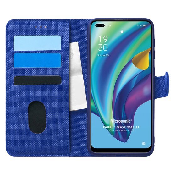 Microsonic Oppo Reno 4 Lite Kılıf Fabric Book Wallet Lacivert