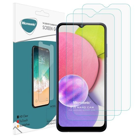 Microsonic Samsung Galaxy A03s Screen Protector Nano Glass Cam Ekran Koruyucu (3'lü Paket)