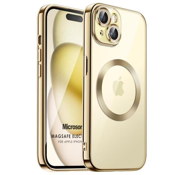 Microsonic Apple iPhone 15 Plus Kılıf MagSafe Luxury Electroplate Gold