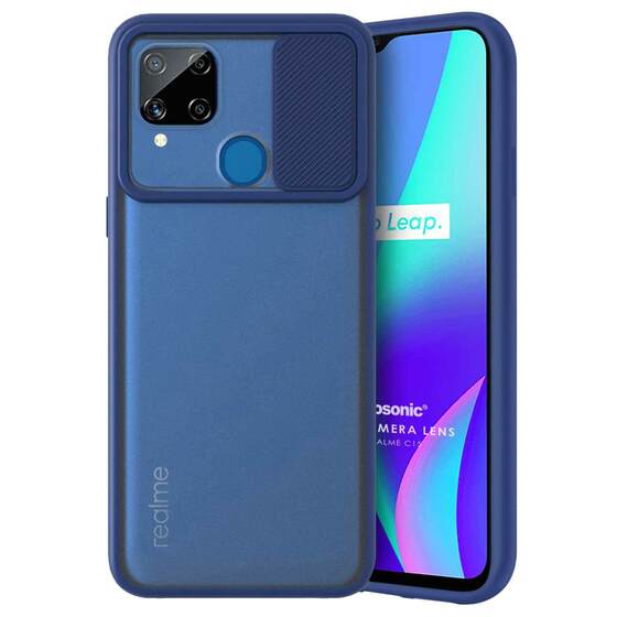 Microsonic Realme C15 Kılıf Slide Camera Lens Protection Lacivert