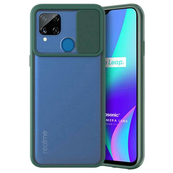 Microsonic Realme C15 Kılıf Slide Camera Lens Protection Koyu Yeşil