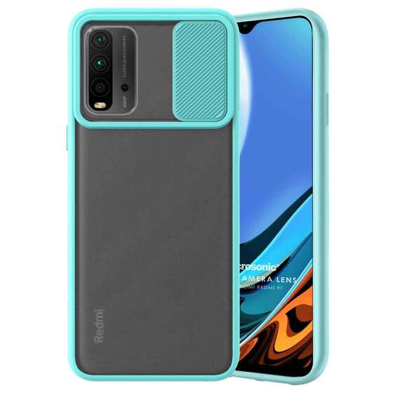 Microsonic Xiaomi Redmi 9T Kılıf Slide Camera Lens Protection Turkuaz