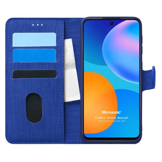 Microsonic Huawei P Smart 2021 Kılıf Fabric Book Wallet Lacivert