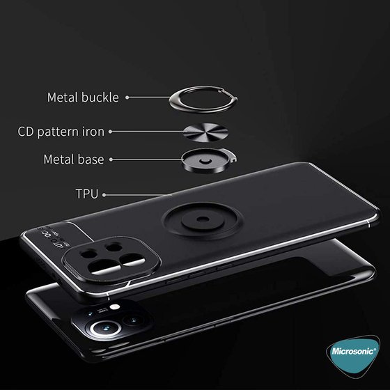 Microsonic Xiaomi Mi 11 Kılıf Kickstand Ring Holder Siyah Rose