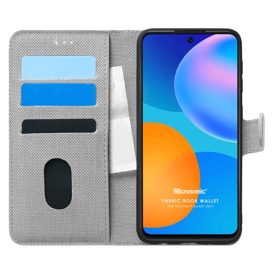 Microsonic Huawei P Smart 2021 Kılıf Fabric Book Wallet Gri