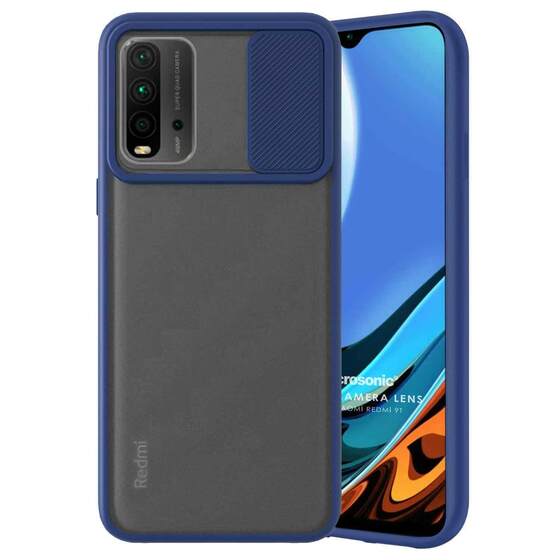 Microsonic Xiaomi Redmi 9T Kılıf Slide Camera Lens Protection Lacivert