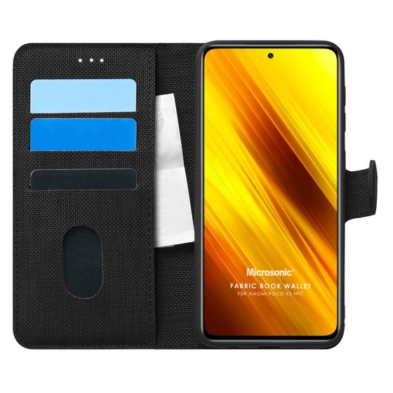 Microsonic Xiaomi Poco X3 NFC Kılıf Fabric Book Wallet Siyah