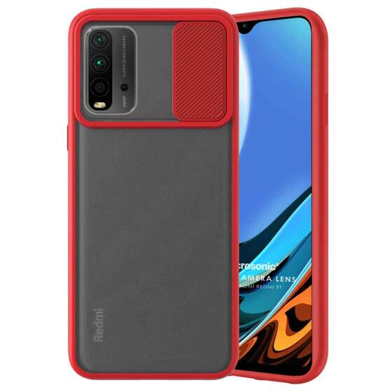 Microsonic Xiaomi Redmi 9T Kılıf Slide Camera Lens Protection Kırmızı