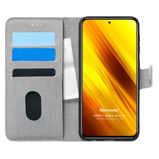 Microsonic Xiaomi Poco X3 NFC Kılıf Fabric Book Wallet Gri