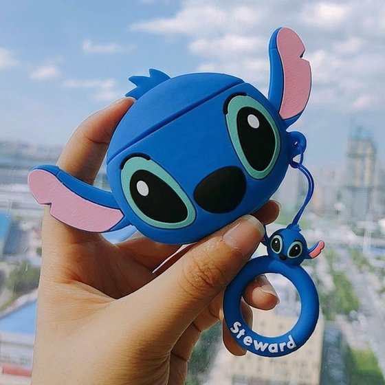 Microsonic AirPods 3. Nesil Kılıf Cartoon Figürlü Silikon Stitch Mavi