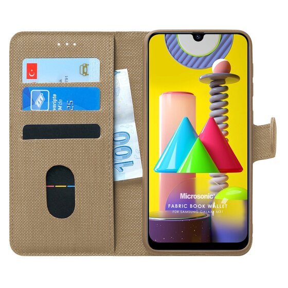 Microsonic Samsung Galaxy M31 Kılıf Fabric Book Wallet Gold