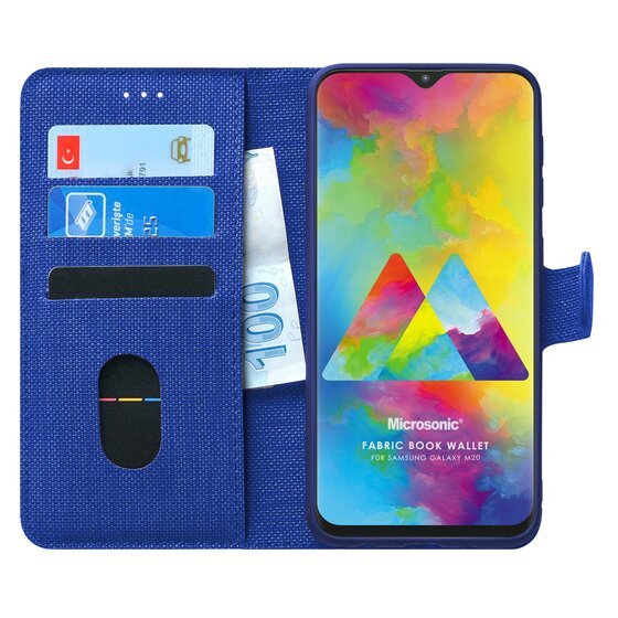 Microsonic Samsung Galaxy M20 Kılıf Fabric Book Wallet Lacivert