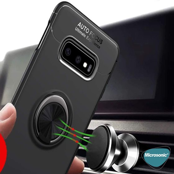 Microsonic Samsung Galaxy S10e Kılıf Kickstand Ring Holder Siyah