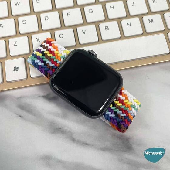 Microsonic Apple Watch Series 8 41mm Kordon, (Small Size, 127mm) Braided Solo Loop Band Pride Edition