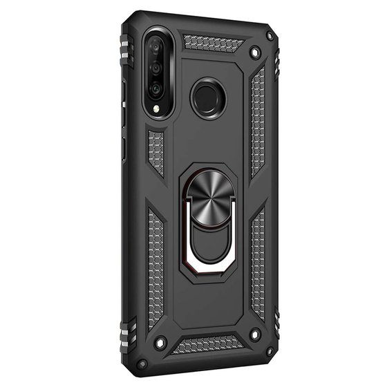 Microsonic Huawei P30 Lite Kılıf Military Ring Holder Siyah