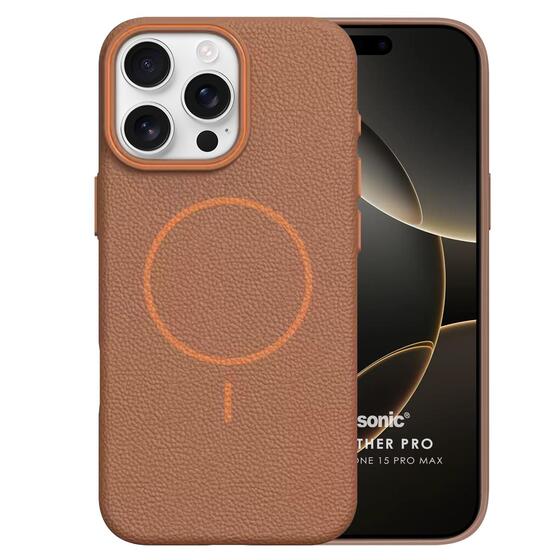 Microsonic Apple iPhone 15 Pro Max Kılıf MagLeather Pro Kahverengi
