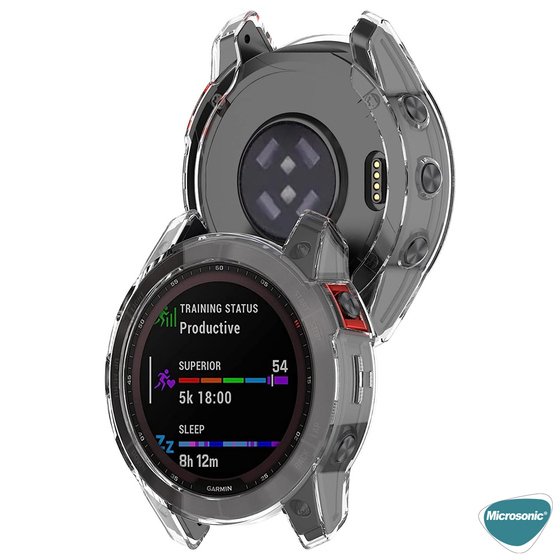 Microsonic Garmin Fenix 7X Sapphire Solar Kılıf 360 Full Round Soft Silicone Şeffaf