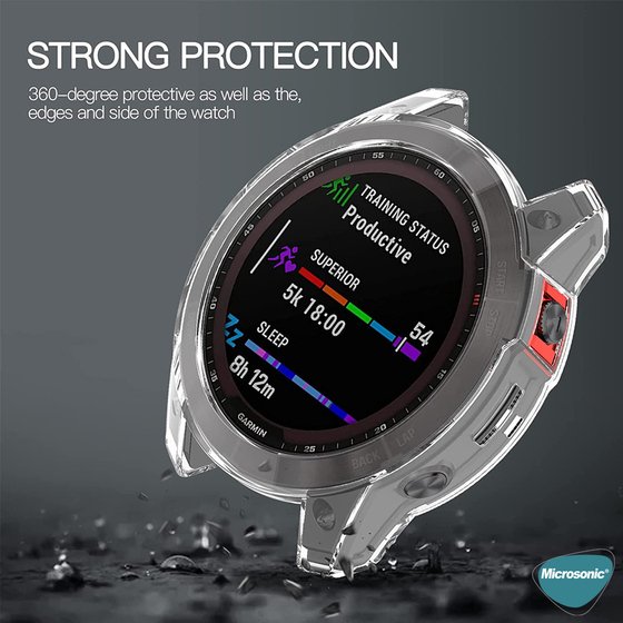 Microsonic Garmin Fenix 7X Kılıf 360 Full Round Soft Silicone Şeffaf