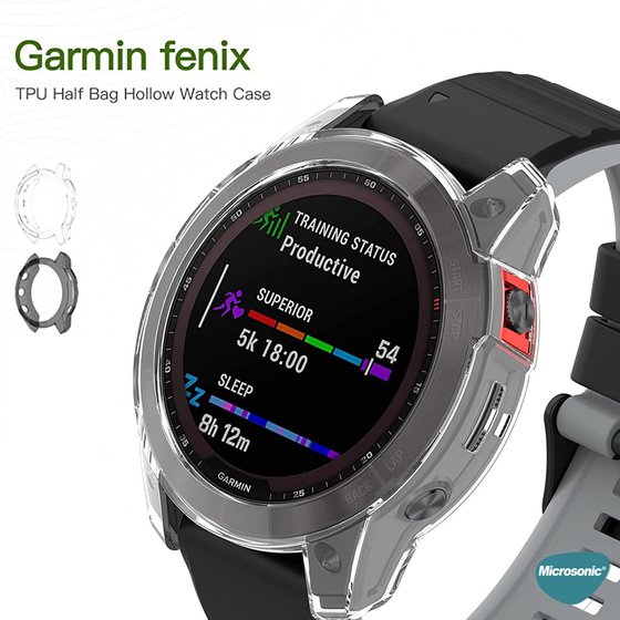 Microsonic Garmin Fenix 7X Kılıf 360 Full Round Soft Silicone Şeffaf