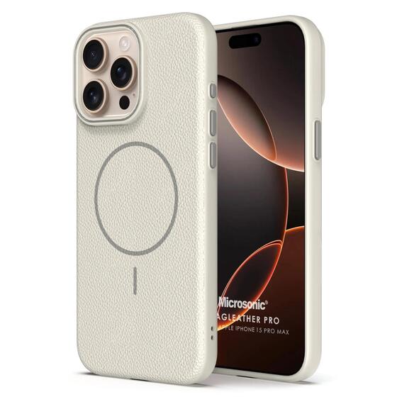 Microsonic Apple iPhone 15 Pro Max Kılıf MagLeather Pro Bej