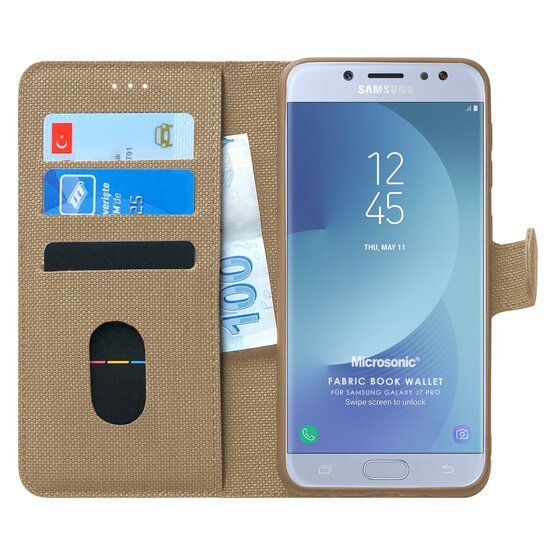 Microsonic Samsung Galaxy J7 Pro Kılıf Fabric Book Wallet Gold