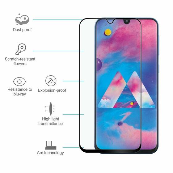 Microsonic Samsung Galaxy M30 Tam Kaplayan Temperli Cam Ekran koruyucu Siyah