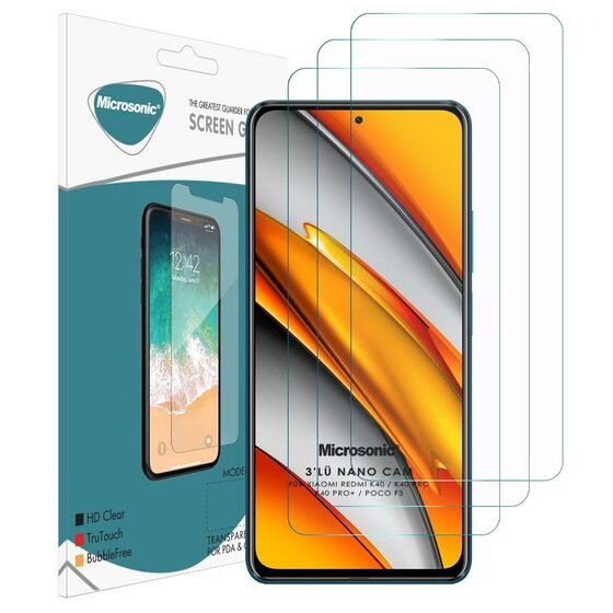 Microsonic Xiaomi Redmi K40 Pro Screen Protector Nano Glass Cam Ekran Koruyucu (3'lü Paket)