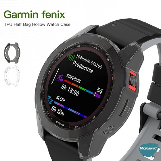 Microsonic Garmin Fenix 7 Solar Kılıf 360 Full Round Soft Silicone Füme