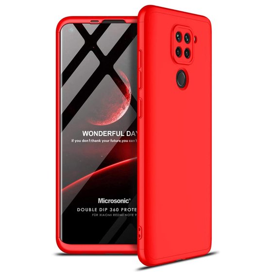 Microsonic Xiaomi Redmi Note 9 Kılıf Double Dip 360 Protective Kırmızı