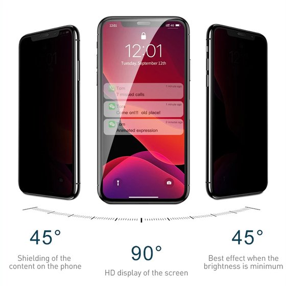 Microsonic Apple iPhone 11 Pro (5.8'') Privacy 5D Gizlilik Filtreli Cam Ekran Koruyucu Siyah