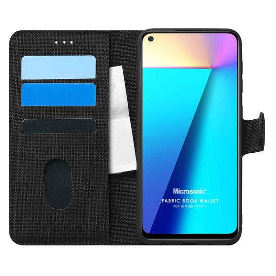 Microsonic Infinix Note 7 Kılıf Fabric Book Wallet Siyah