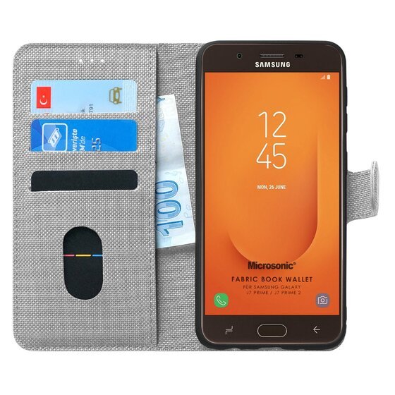 Microsonic Samsung Galaxy J7 Prime Kılıf Fabric Book Wallet Gri