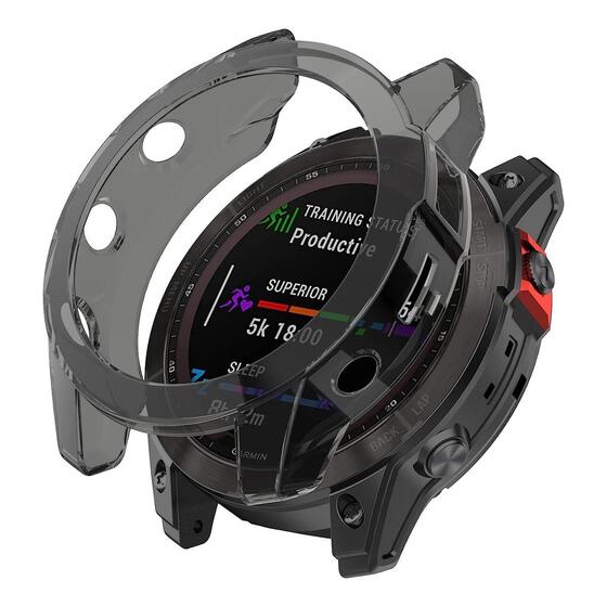 Microsonic Garmin Fenix 6 Pro Solar Titanium Kılıf 360 Full Round Soft Silicone Füme