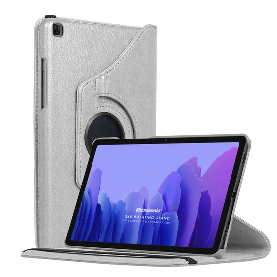 Microsonic Samsung Galaxy Tab A7 T500 Kılıf 360 Rotating Stand Deri Gümüş