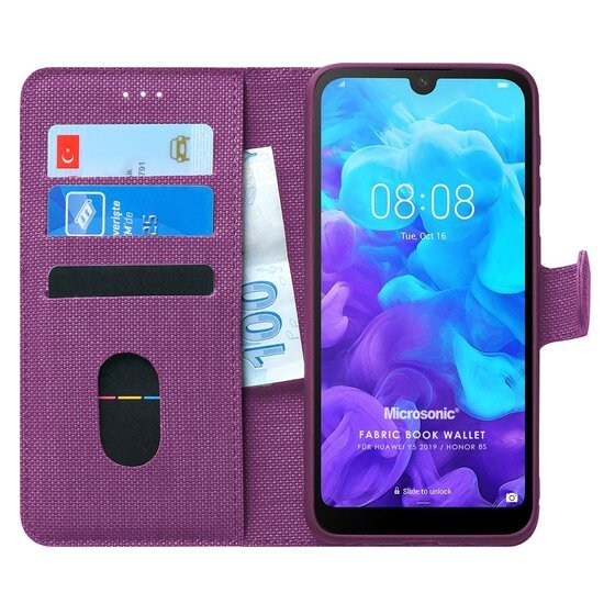 Microsonic Huawei Honor 8S Kılıf Fabric Book Wallet Mor