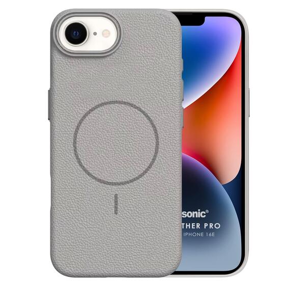 Microsonic Apple iPhone 16e Kılıf MagLeather Pro Gri