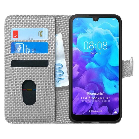 Microsonic Huawei Honor 8S Kılıf Fabric Book Wallet Gri