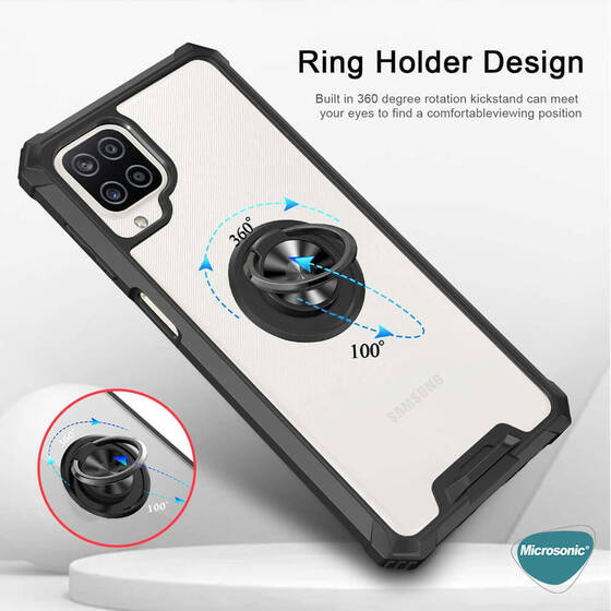 Microsonic Samsung Galaxy A12 Kılıf Grande Clear Ring Holder Siyah