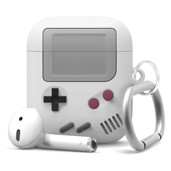 Microsonic AirPods 1. Nesil / 2. Nesil Kılıf Cartoon Figürlü Silikon Retro Nintendo Gameboy Gri