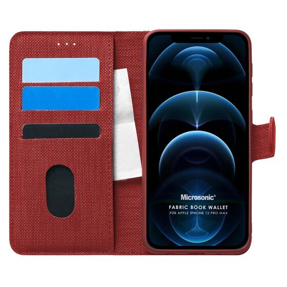 Microsonic Apple iPhone 12 Pro Max Kılıf Fabric Book Wallet Kırmızı