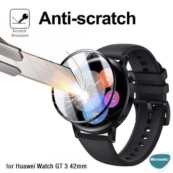 Microsonic Huawei Watch GT4 41mm Tam Kaplayan Temperli Cam Full Ekran Koruyucu Siyah