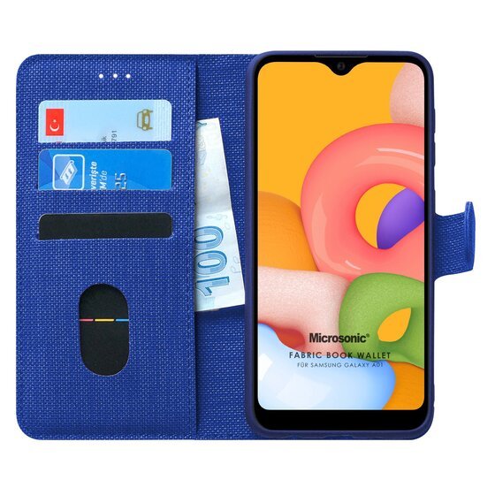 Microsonic Samsung Galaxy A01 Kılıf Fabric Book Wallet Lacivert