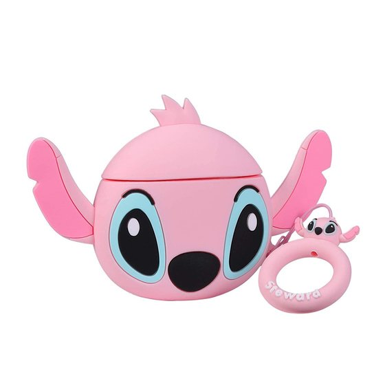 Microsonic AirPods 1. Nesil / 2. Nesil Kılıf Cartoon Figürlü Silikon Stitch Pembe