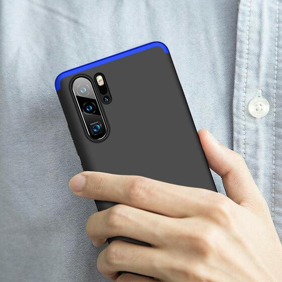 Microsonic Huawei P30 Pro Kılıf Double Dip 360 Protective Siyah Mavi