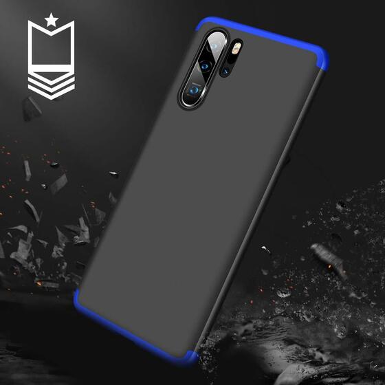 Microsonic Huawei P30 Pro Kılıf Double Dip 360 Protective Siyah Mavi