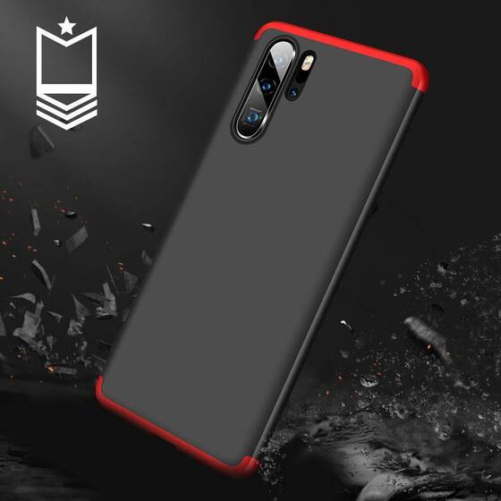 Microsonic Huawei P30 Pro Kılıf Double Dip 360 Protective Siyah Kırmızı