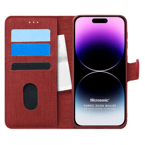 Microsonic Apple iPhone 14 Pro Max Kılıf Fabric Book Wallet Kırmızı