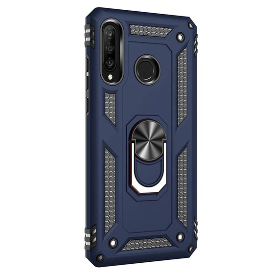 Microsonic Huawei P30 Lite Kılıf Military Ring Holder Lacivert