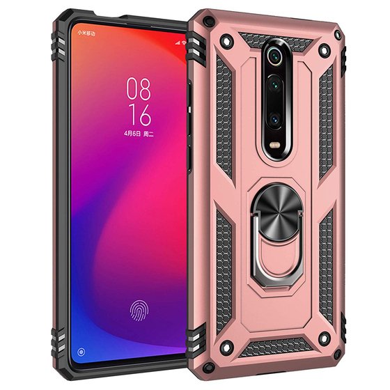 Microsonic Xiaomi Mi 9T Kılıf Military Ring Holder Rose Gold